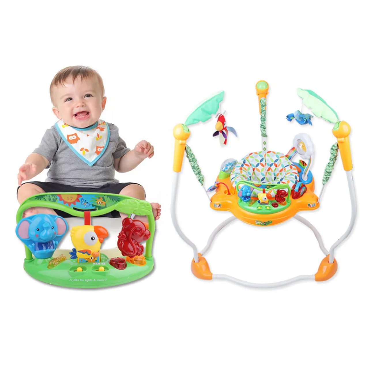 Saritor pentru Copii  cu Centru de Activitati, Vichema®, Baby Jumper,  Scaun rotativ 360°, 3 trepte de inaltime, Sunete, Lumini, Accesorii atractive, Orange, 6 luni+ [6]