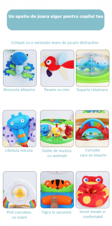 Saritor pentru copii cu Centru de Activitati Vichema®, Baby Jumper, Scaun rotativ 360°, 3 trepte de inaltime, Sunete, Lumini, Accesorii , Verde, 6 luni+ [2]