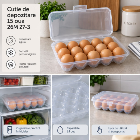 PRODUSE UZ CASNIC SI MENAJ - Cutie depozitare 15 oua cu capac 26M 27-3