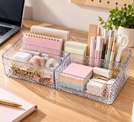 PRODUSE UZ CASNIC SI MENAJ - Organizator de birou transparent cu 3 compartimente 26A 5-2