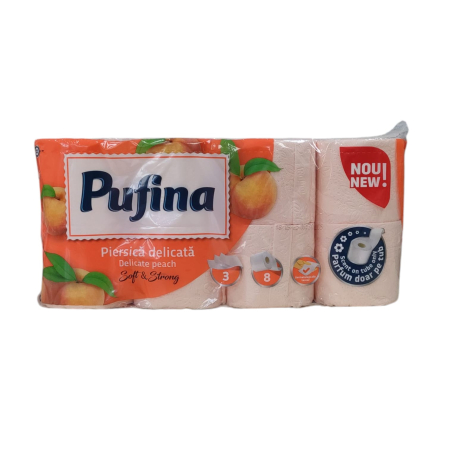 HARTIE IGIENICA - PUFINA PIERSICA COLORATA 3STR 8 ROLE