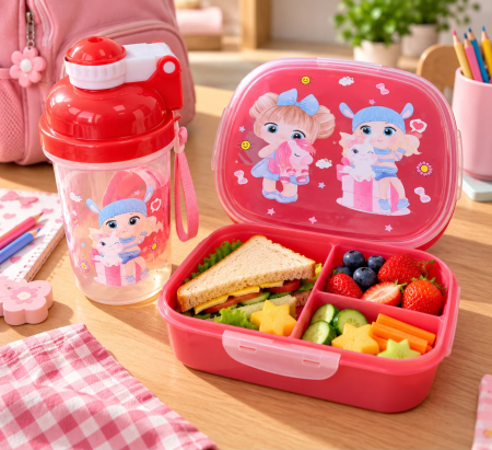 PRODUSE UZ CASNIC SI MENAJ - Set lunch box copii cu sticla de apa si lingurita 26M 27-18