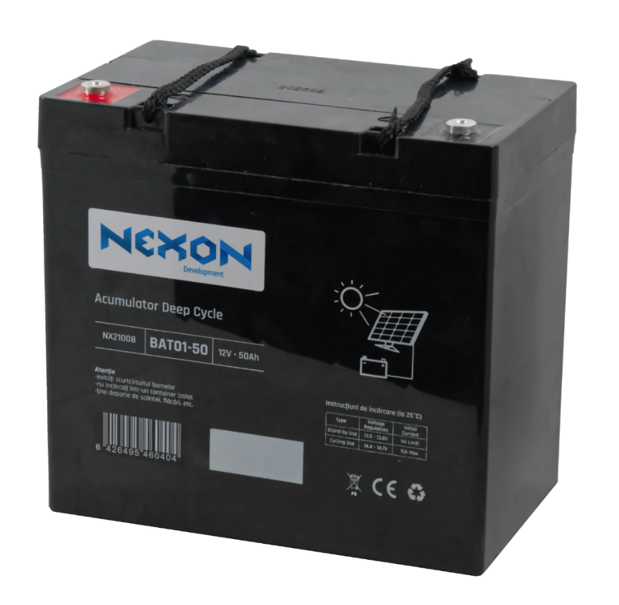 Ólom savas akkumulátor villanypásztorhoz, napelemhez, NEXON 12V 50Ah [1]