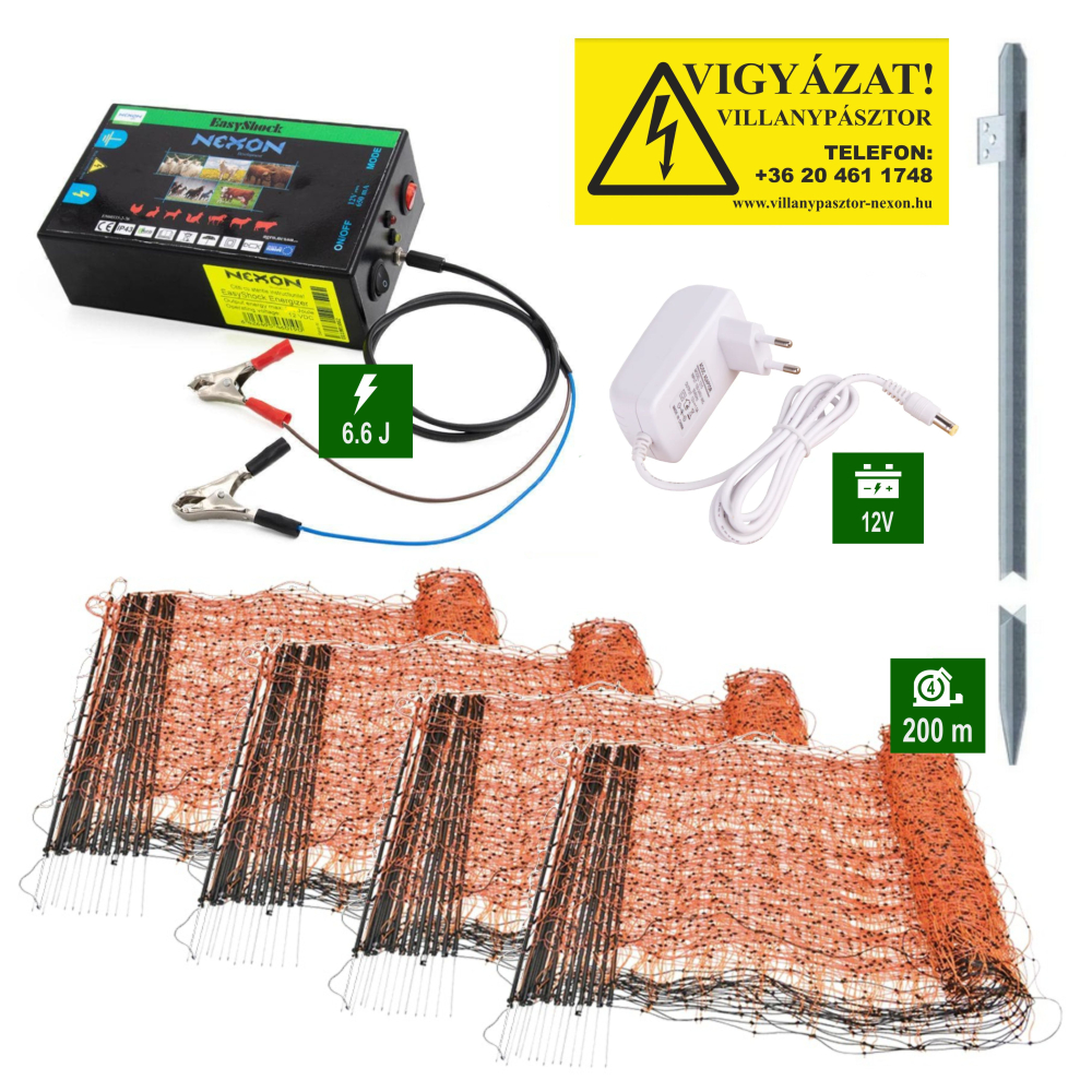 Villanypásztor szett Nexon 6,6J tápegység 150m hálóval és műanyag oszlopokkal [2]