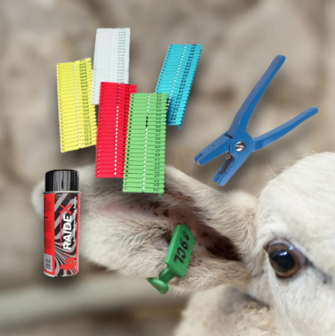 Állatjelölés - Számozott füljelzőkészlet 1–200-ig juhok, kecskék és sertések számára – fogóval és jelölőspray-vel