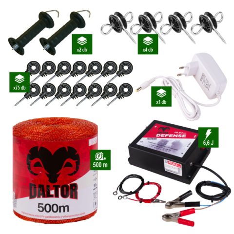 Kistestű állatok - DALTOR 6,6J komplett villanypásztor csomag – 500 m vezeték, kapurendszer, szigetelők