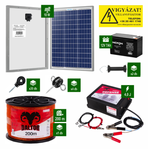 Kistestű állatok - DALTOR Defense 4J villanypásztor szett 200 m szalaggal, napelemmel és akkumulátorral