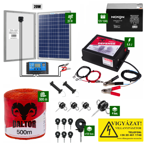Kistestű állatok - DALTOR Defense 6,6J napelemes villanypásztor rendszer - 500 m vezetékkel