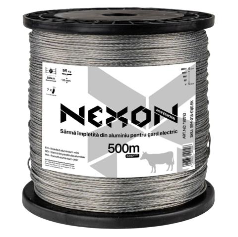 Villanypásztor zsinór/drót - Fonott alumínium villanypásztor drót – NEXON 500m Ø1.8mm 7 fémszál 95Kg-os szakítószilárdsággal