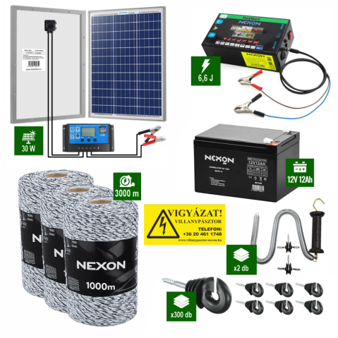 Vadállatok - Nexon 6,6J Napelemes villanypásztor 3000m vezeték 120Kg