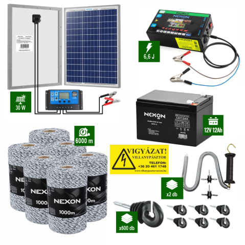 Villanypásztor csomagok - Nexon 6,6J Napelemes villanypásztor 6000m vezeték 120Kg