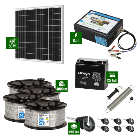Villanypásztor csomagok - Nexon 8,5J Napelemes villanypásztor 4000m drót 200Kg