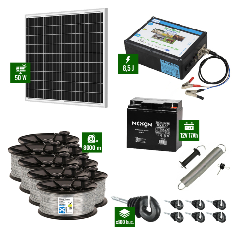 Villanypásztor csomagok - Nexon 8,5J Napelemes villanypásztor 8000m drót 200Kg