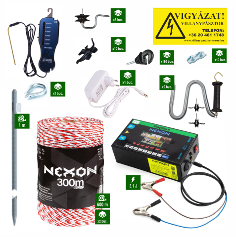 Kutyák - NEXON EasyShock 3,1J villanypásztor szett – 600 m vezeték, 110 kg szakítószilárdság