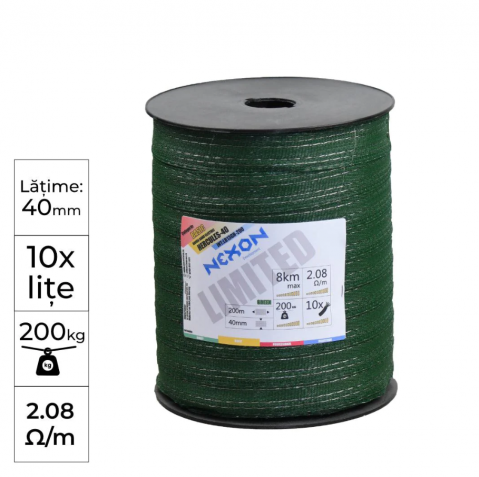 Villanypásztor szalag - NEXON HERCULES-40 Zöld szalag 200m 10-fémszál 200kg