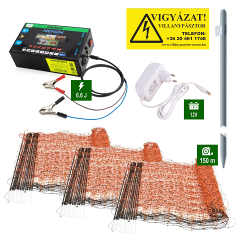 Kistestű állatok - Villanypásztor szett Nexon 6,6J tápegység 150m hálóval és műanyag oszlopokkal