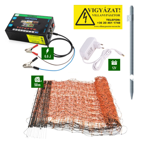 Nagytestű állatok - Villanypásztor szett Nexon 6,6J tápegység 50m hálóval és műanyag oszlopokkal