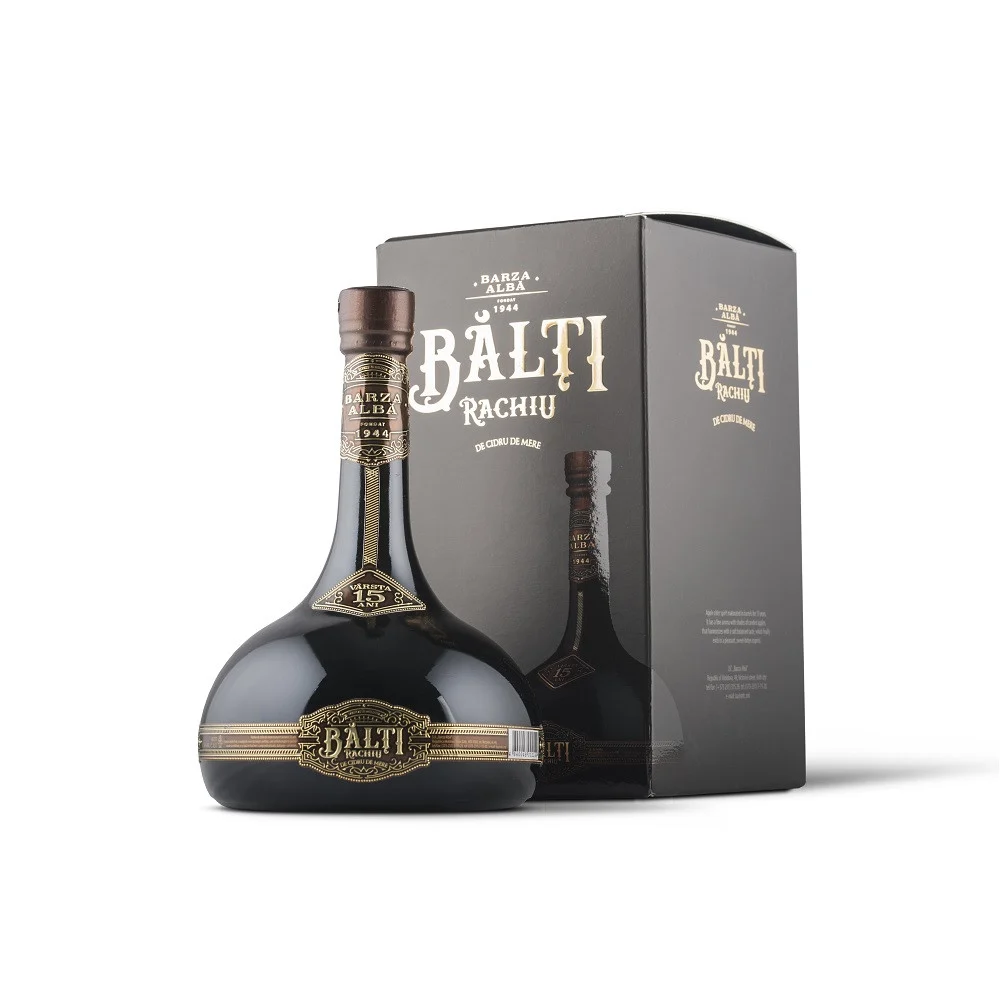 REPUBLICA MOLDOVA - BĂLȚI - RACHIU DE CIDRU DE MĂR MATURAT XO - 15 ANI - BARZA ALBĂ 0.5L