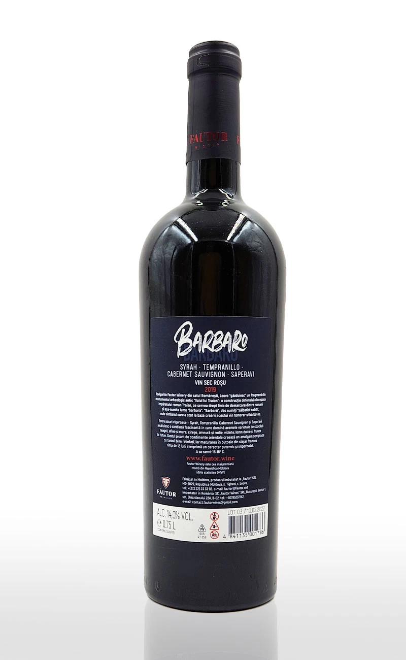 BARBARO SYRAH, TEMPRANILLO, CABERNET SAUVIGNON & SAPERAVI - ROȘU SEC - FAUTOR 0.75L [1]