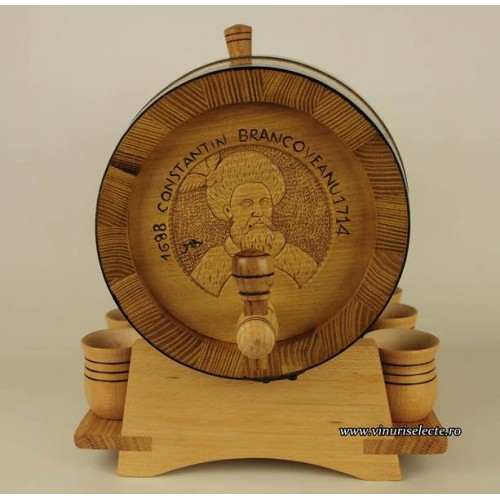 Butoias din salcam pentru palinca si horinca sculptat cu bustul Domnitorului Constantin Brancoveanu [2]