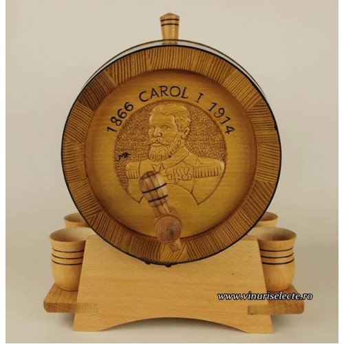 Butoias din salcam pentru palinca si horinca sculptat cu bustul Regelui Carol I [2]