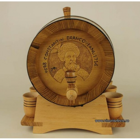 Butoias din salcam pentru palinca si horinca sculptat cu bustul Domnitorului Constantin Brancoveanu [1]