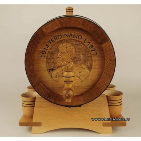 Butoias din stejar pentru vin sculptat cu bustul Regelui Ferdinand I [1]