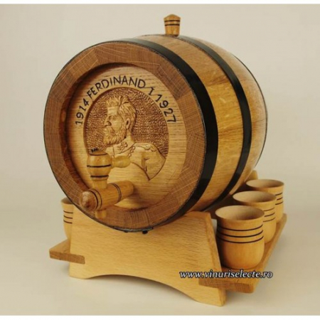 Ambalaje vin - Butoias din stejar pentru vin sculptat cu bustul Regelui Ferdinand I