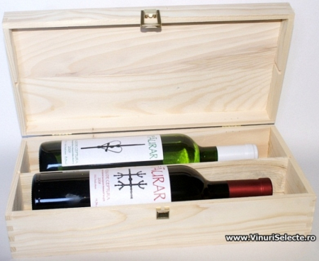 Cutii Lemn (2 sticle) - Cutie lemn masiv 2 sticle de vin 36.5x19x8.5
