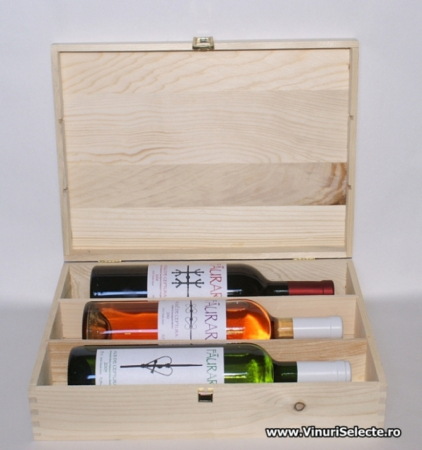 Cutii Lemn (3 sticle) - Cutie lemn masiv 3 sticle de vin 36.5x28x8.5