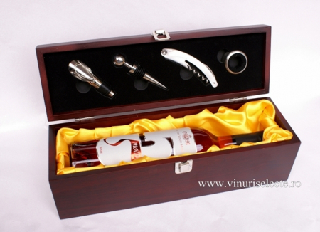 Cutii cu accesorii (1 sticla) - Cutie vin din lemn cu 5 accesorii
