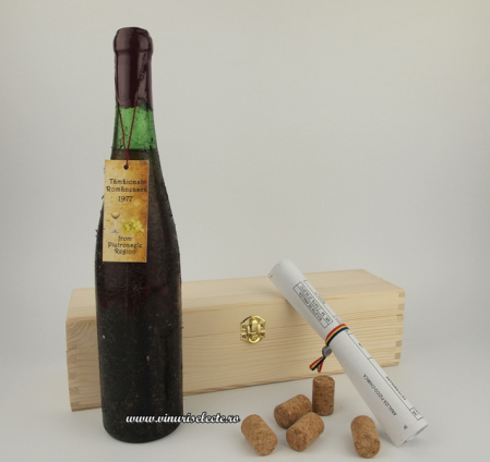 Vin Alb - Tamaioasa Romaneasca 1977 Pietroasele in cutie lemn