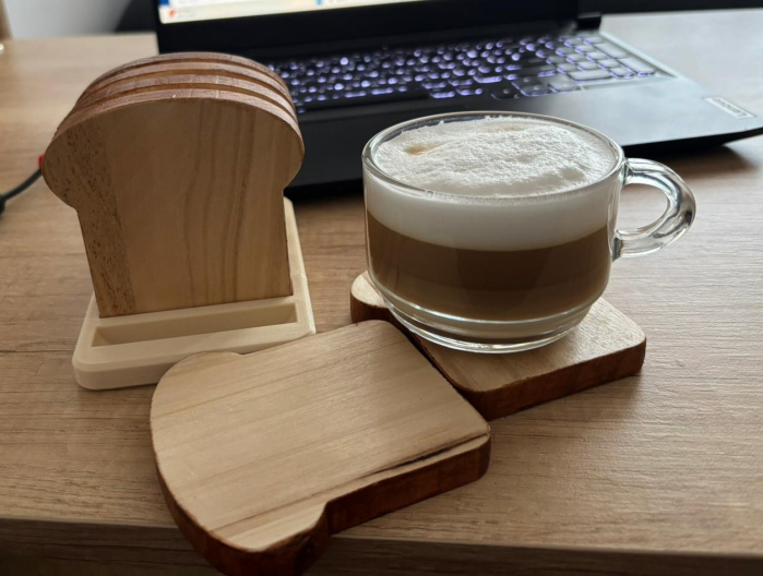 Set 6 Coastere din Lemn Masiv de Fag – Felii de Pâine cu Suport [6]