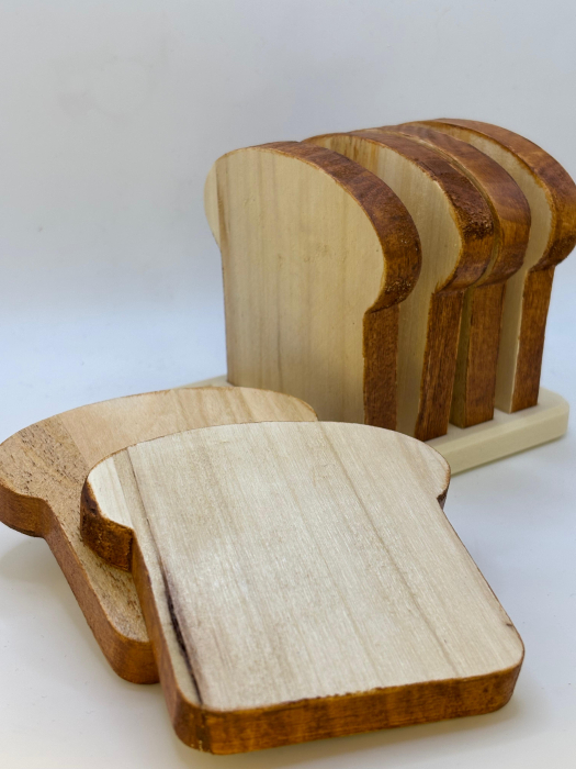 Set 6 Coastere din Lemn Masiv de Fag – Felii de Pâine cu Suport [4]