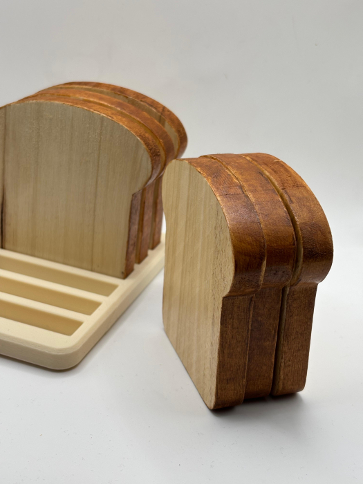 Set 6 Coastere din Lemn Masiv de Fag – Felii de Pâine cu Suport [2]