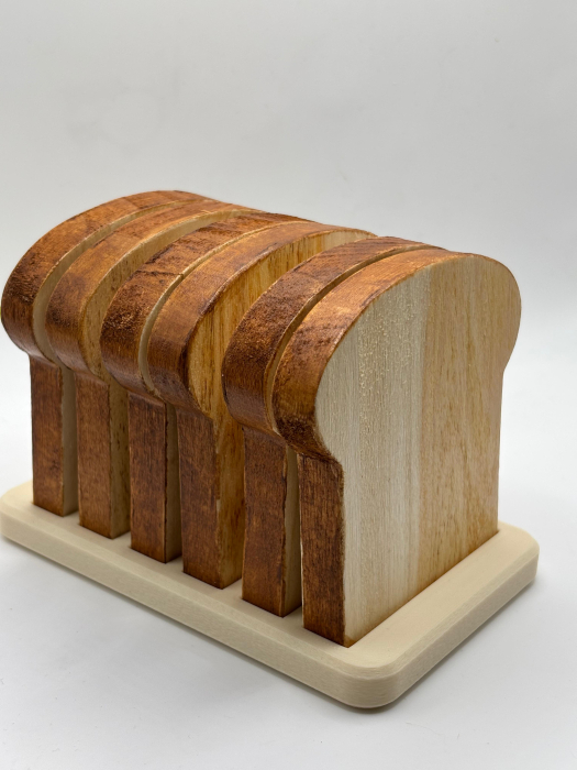 Set 6 Coastere din Lemn Masiv de Fag – Felii de Pâine cu Suport [5]