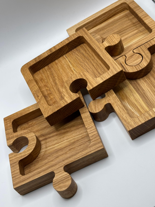 Tăviță Puzzle din Lemn Masiv de Stejar 20x20 cm | Servire Premium [5]