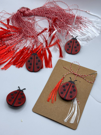 Produse sezoniere - Mărțișor buburuză printat 3D cu broșă | 1 Martie