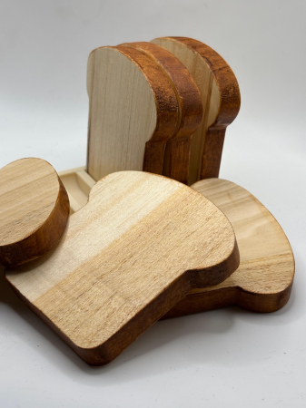 Suporturi de pahare - Set 6 Coastere din Lemn Masiv de Fag – Felii de Pâine cu Suport