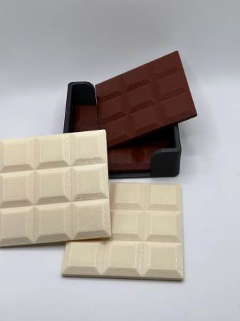 Pachete Promoționale - Set promo coastere ciocolată printate 3D – 4 buc + suport