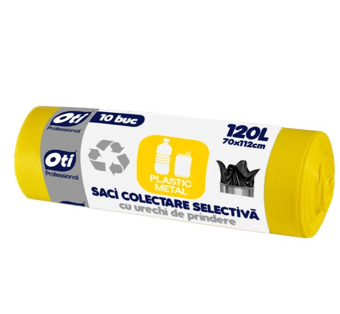 Saci colectare selectiva Plastic/Metal, cu urechi de prindere, 120L, 10 buc./rola - galben [1]