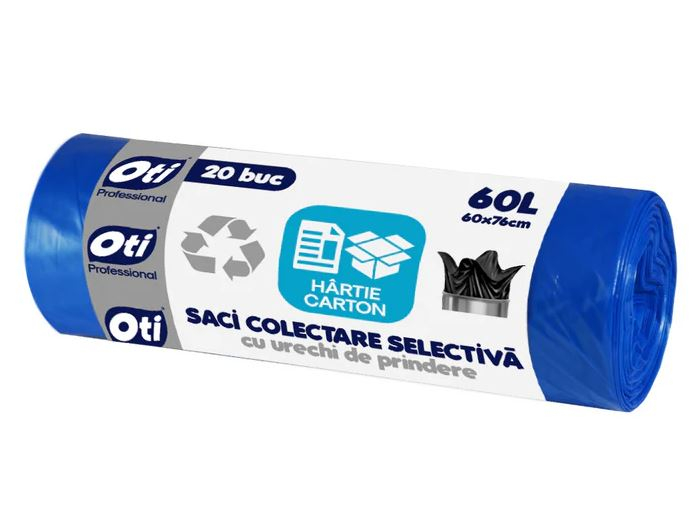 Saci colectare selectiva Plastic/Metal, cu urechi de prindere, 60L, 20 buc./rola - albastru [1]