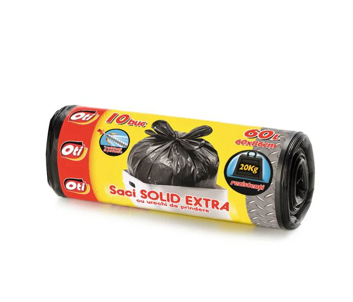 Saci menajeri SOLID EXTRA, 60L, cu urechi de prindere, 10 buc./rola [1]