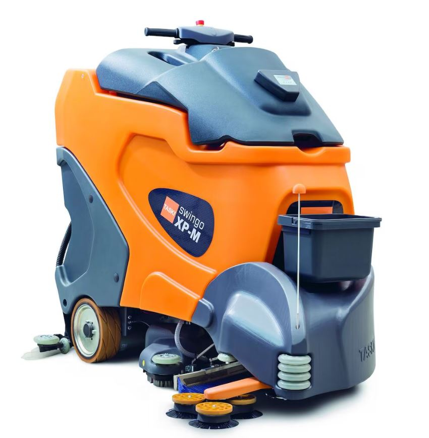 TASKI Swingo XP-M IntelliSweep BMS - Mașină automată de spălat și uscat,  cu operator stand-on, baterii şi încărcător încorporat şi funcţie de pre-măturare [1]