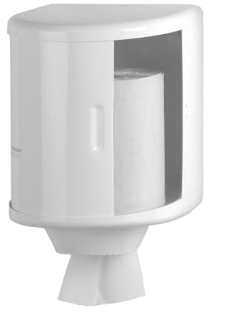 Dispensere rola prosop hartie - Dispenser rulou prosop (rola de hartie pozitionata vertical), cu dispozitiv opritor - taietor din otel vopsit alb