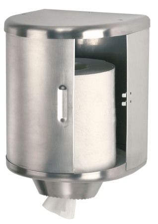 Dispensere rola prosop hartie - Dispenser rulou prosop (rola de hartie pozitionata vertical), deschidere usa glisantacu dispozitiv opritor - taietor dininox satinat