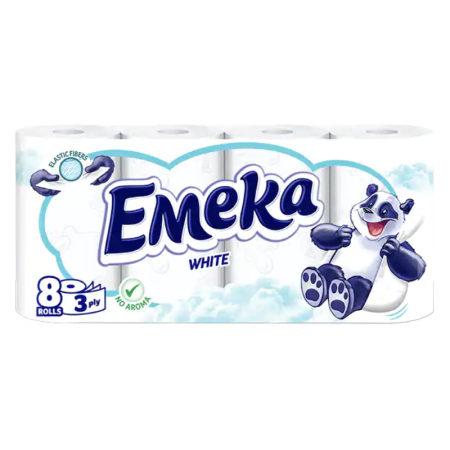 Consumabile hartie - Hartie Igienica Emeka White, 3 Straturi, 8 role, Fara Parfum