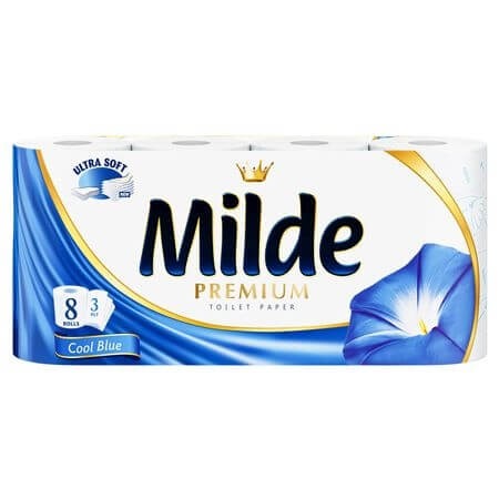 Consumabile hartie - Hartie Igienica Milde Premium Cool Blue, 3 Straturi, 8 Role, Parfumata