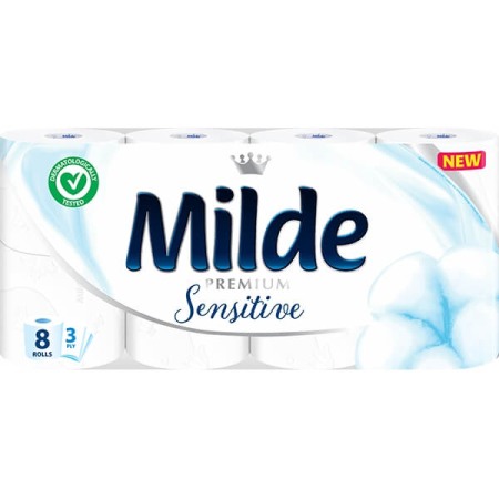 Consumabile hartie - Hartie Igienica Milde Premium Sensitive, 3 Straturi, 8 Role, Parfumata