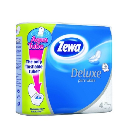 Consumabile hartie - Hartie igienica Zewa Deluxe Pure White, 3 straturi, 4 role, fara parfum